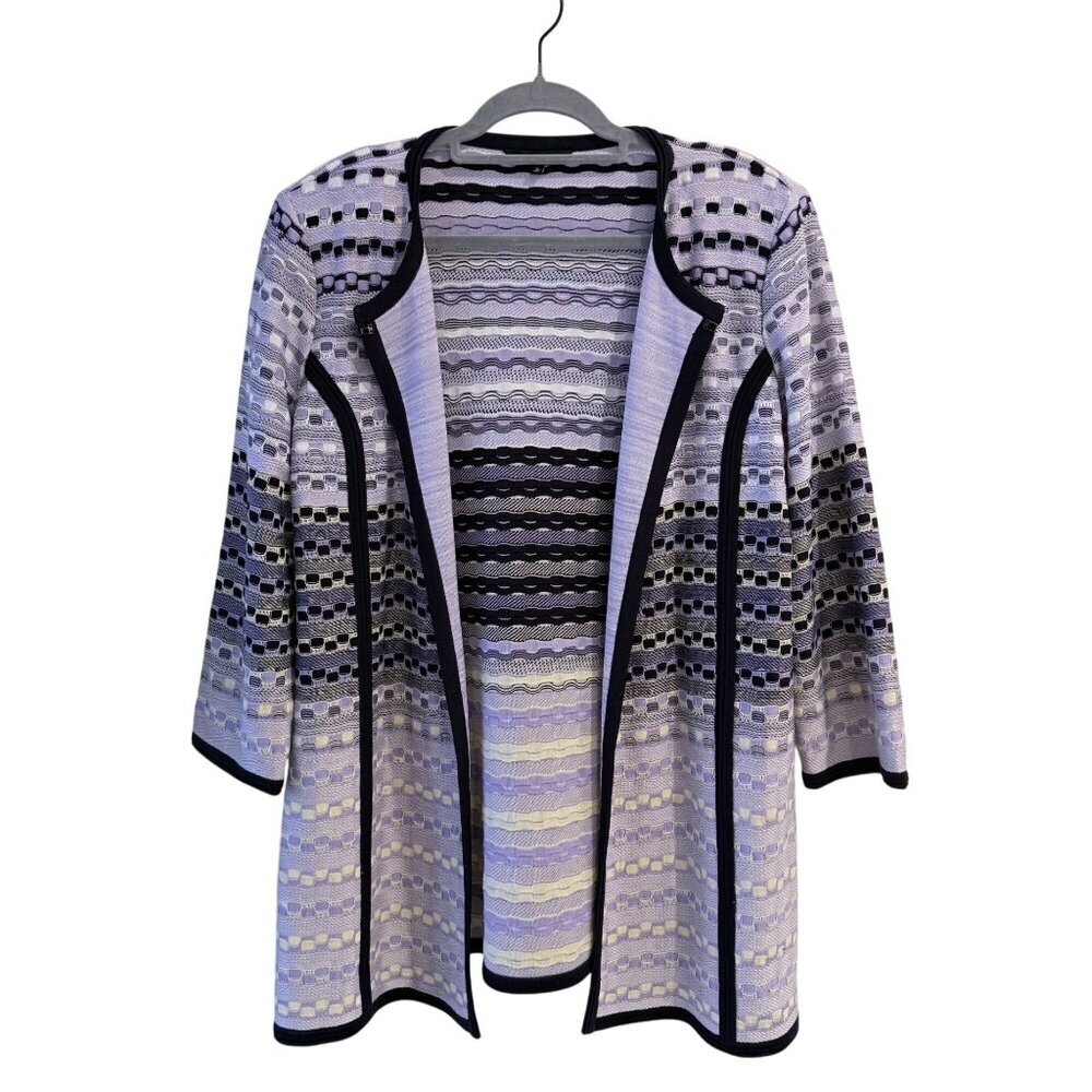 Misook Size XL Open Front Knit Longline Cardigan Jacket Stripe Pattern Lagenlook